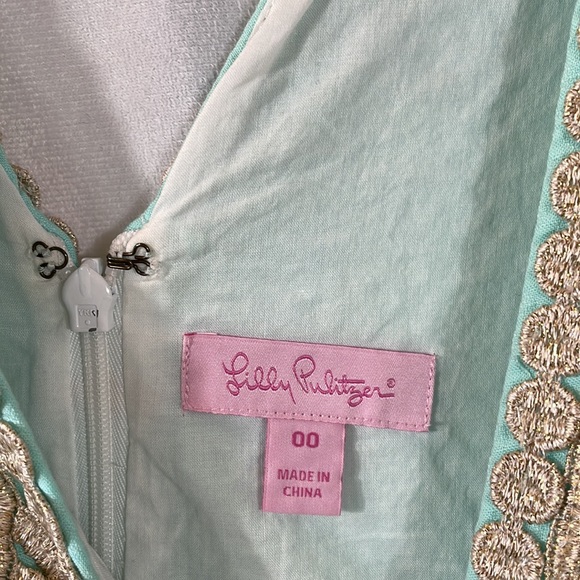 Lilly Pulitzer Dress size 00 Aqua with Gold embellishment - Picture 5 of 12